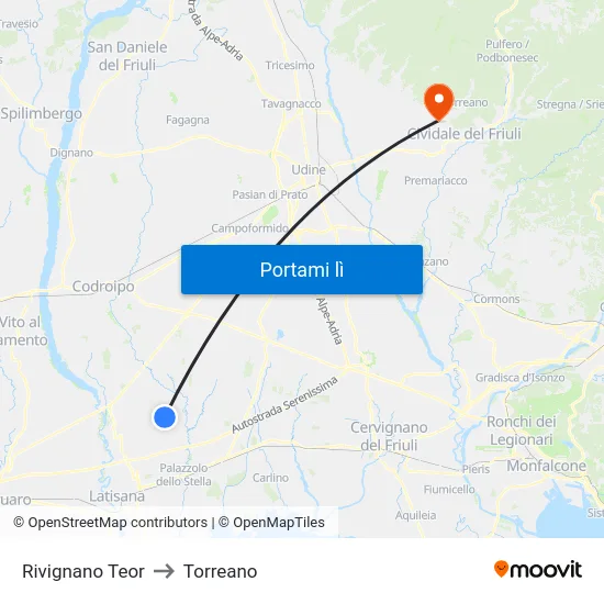 Rivignano Teor to Torreano map