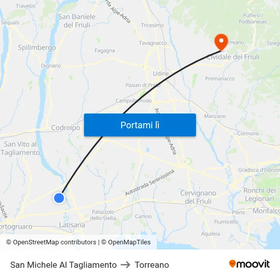 San Michele Al Tagliamento to Torreano map