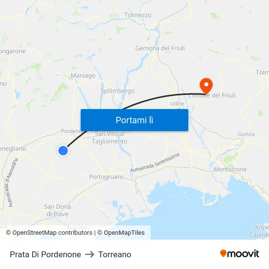 Prata Di Pordenone to Torreano map