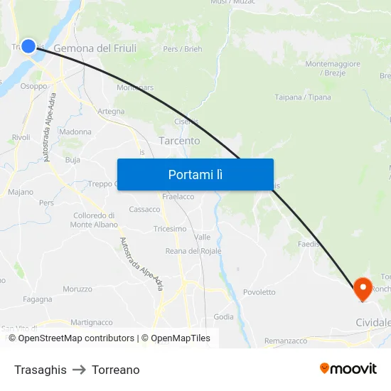 Trasaghis to Torreano map