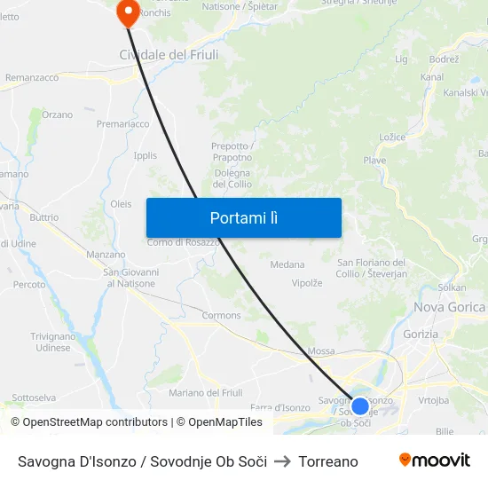 Savogna D'Isonzo / Sovodnje Ob Soči to Torreano map