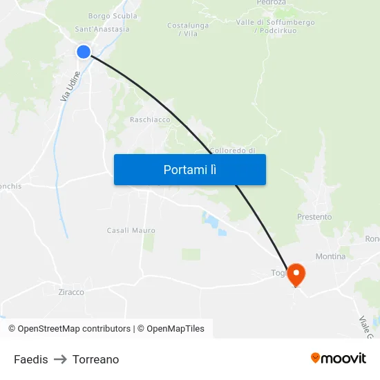 Faedis to Torreano map