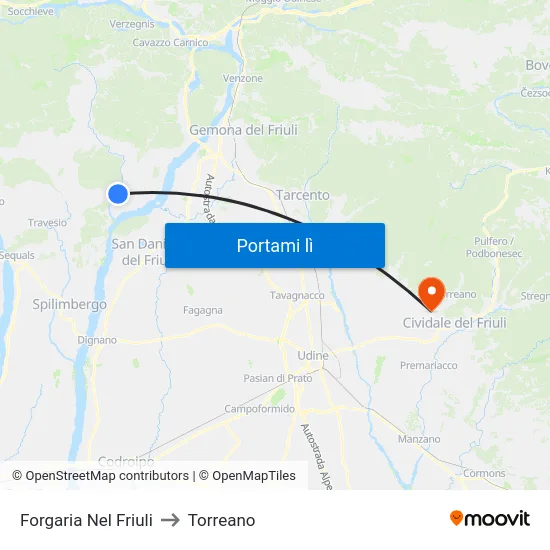 Forgaria Nel Friuli to Torreano map