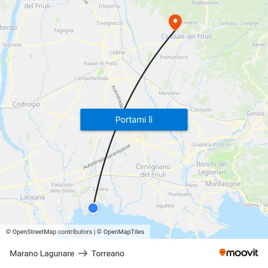 Marano Lagunare to Torreano map