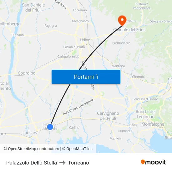 Palazzolo Dello Stella to Torreano map