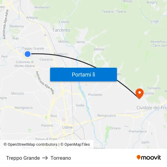 Treppo Grande to Torreano map