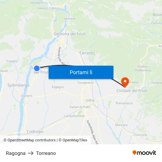 Ragogna to Torreano map