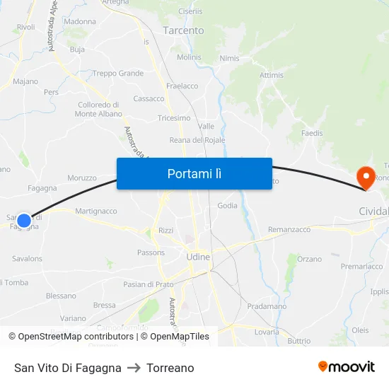 San Vito Di Fagagna to Torreano map