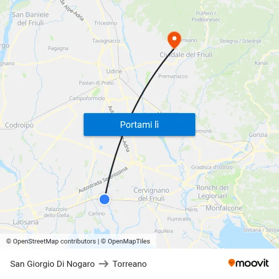 San Giorgio Di Nogaro to Torreano map