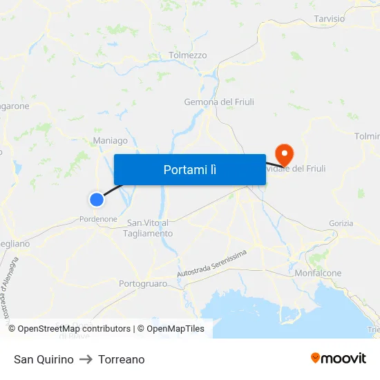 San Quirino to Torreano map