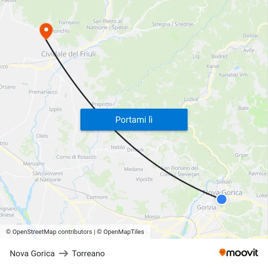 Nova Gorica to Torreano map