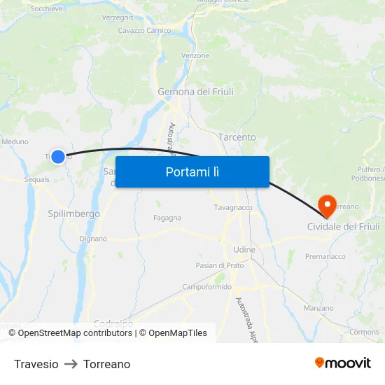 Travesio to Torreano map
