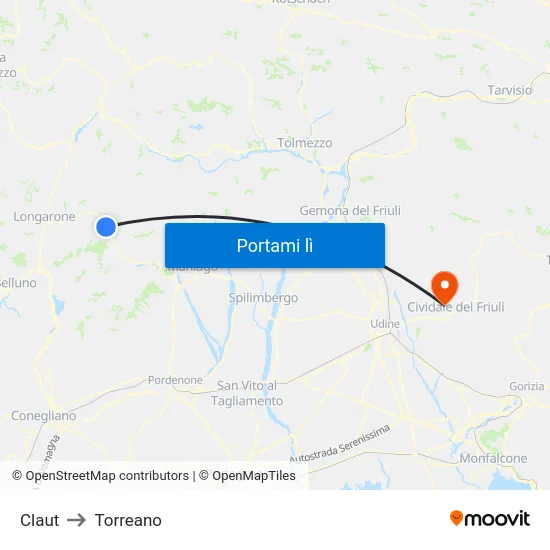 Claut to Torreano map