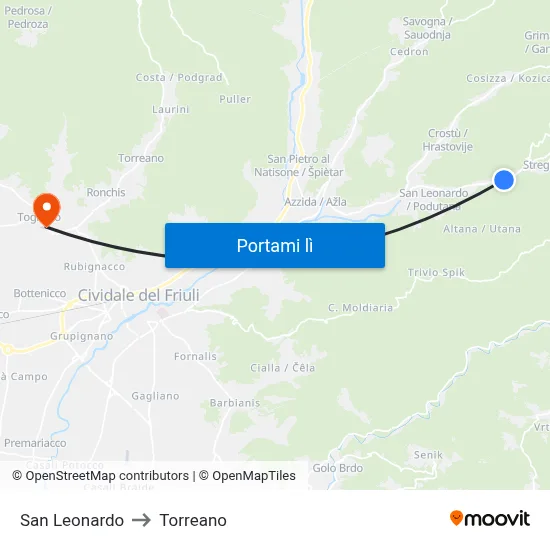San Leonardo to Torreano map