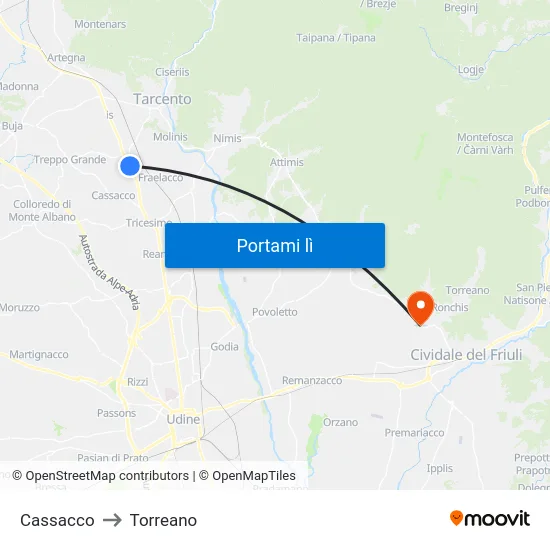 Cassacco to Torreano map