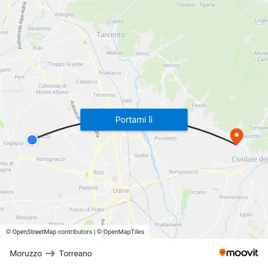 Moruzzo to Torreano map