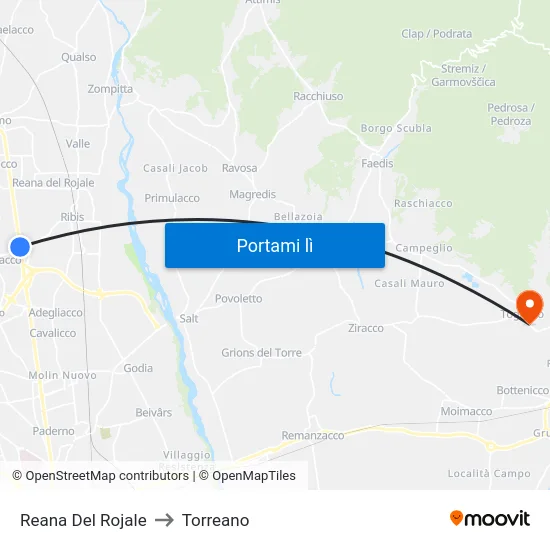 Reana Del Rojale to Torreano map