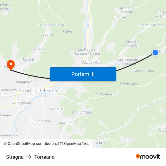 Stregna to Torreano map