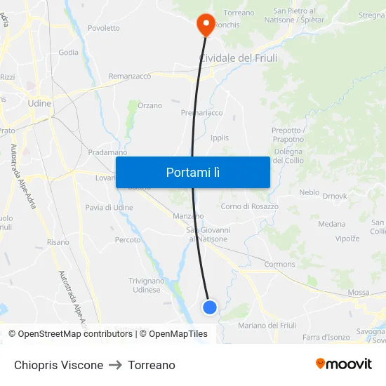 Chiopris Viscone to Torreano map