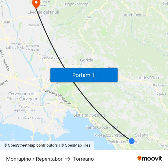 Monrupino / Repentabor to Torreano map