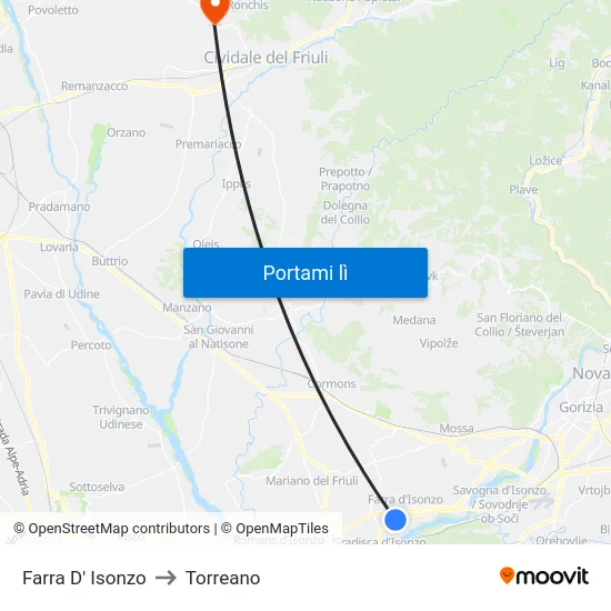 Farra D' Isonzo to Torreano map