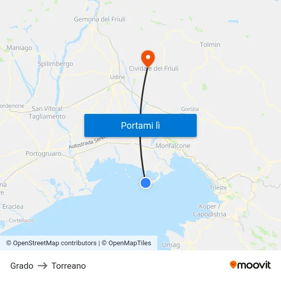Grado to Torreano map