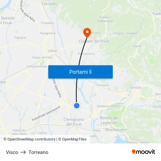 Visco to Torreano map