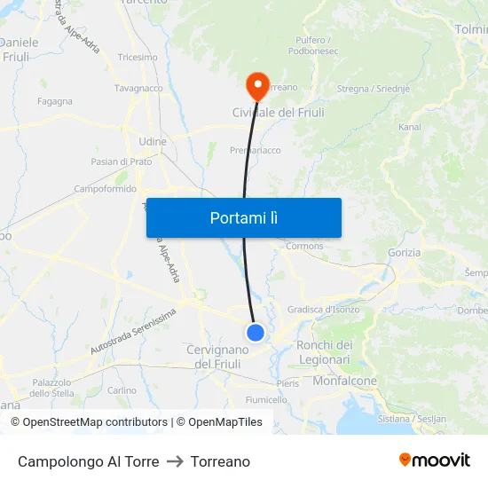 Campolongo Al Torre to Torreano map