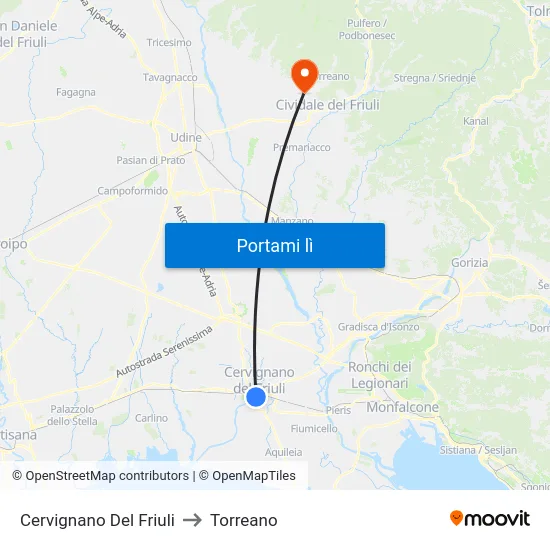 Cervignano Del Friuli to Torreano map