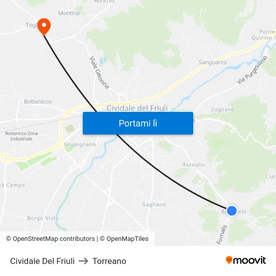 Cividale Del Friuli to Torreano map