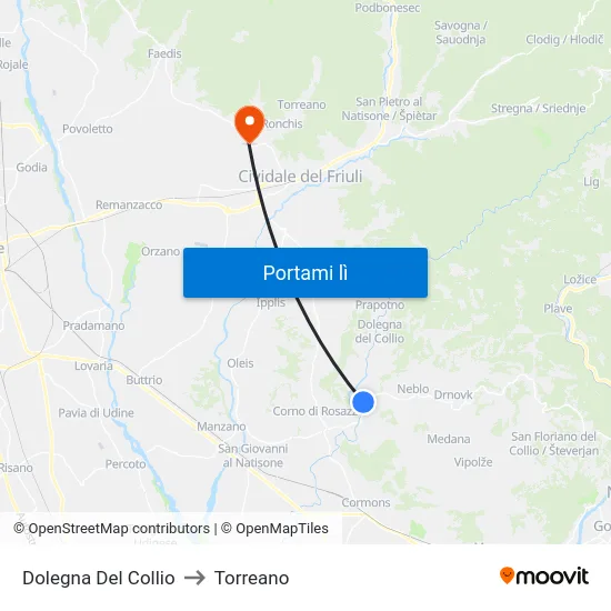 Dolegna Del Collio to Torreano map