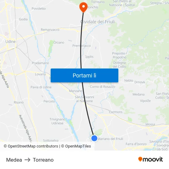 Medea to Torreano map