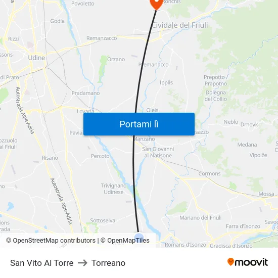 San Vito Al Torre to Torreano map