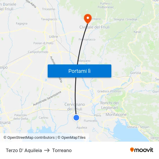 Terzo D' Aquileia to Torreano map