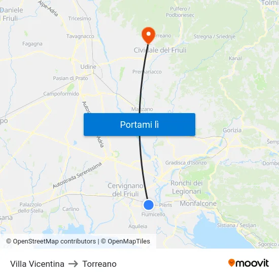 Villa Vicentina to Torreano map