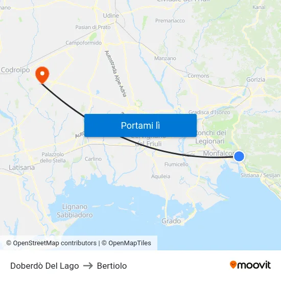 Doberdò Del Lago to Bertiolo map