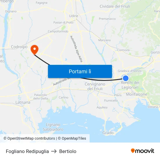 Fogliano Redipuglia to Bertiolo map