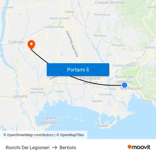 Ronchi Dei Legionari to Bertiolo map
