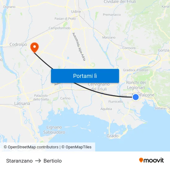 Staranzano to Bertiolo map