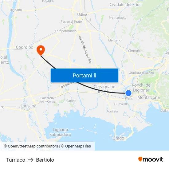 Turriaco to Bertiolo map