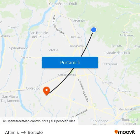 Attimis to Bertiolo map