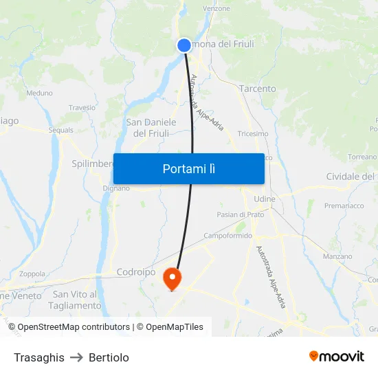 Trasaghis to Bertiolo map