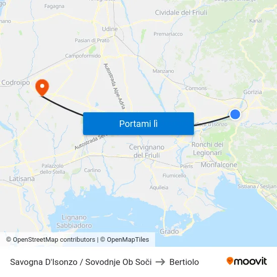 Savogna D'Isonzo / Sovodnje Ob Soči to Bertiolo map