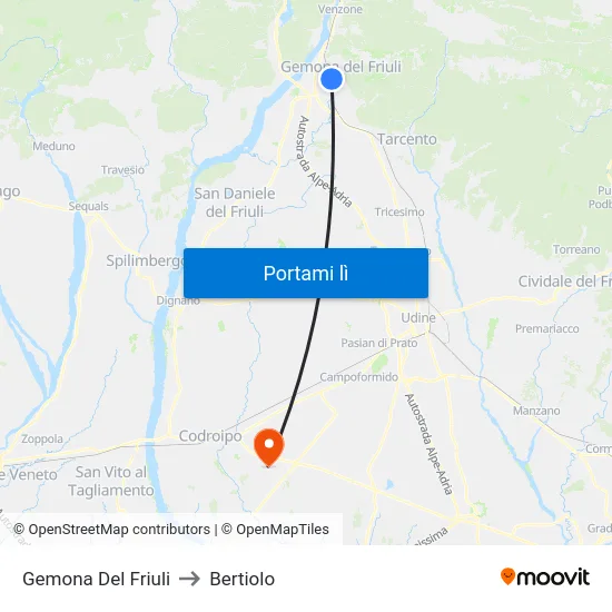Gemona Del Friuli to Bertiolo map
