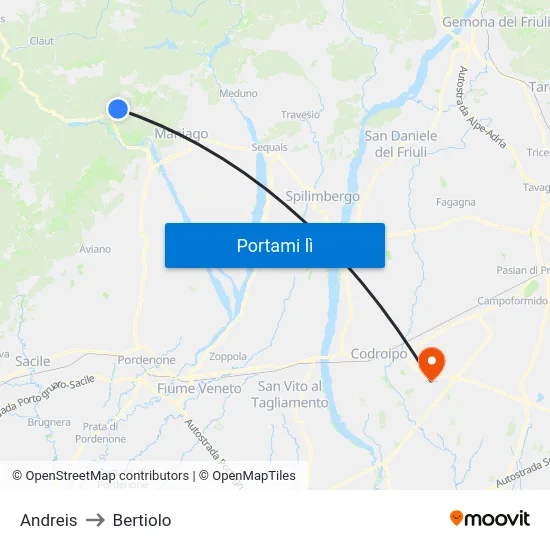 Andreis to Bertiolo map