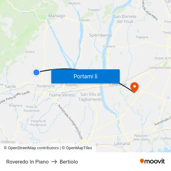 Roveredo In Piano to Bertiolo map