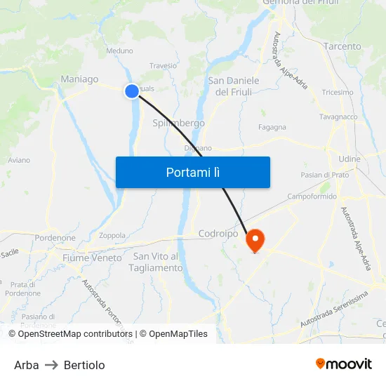 Arba to Bertiolo map