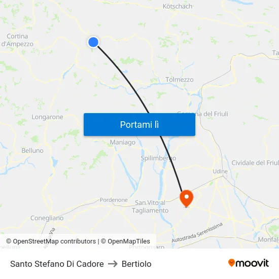 Santo Stefano Di Cadore to Bertiolo map