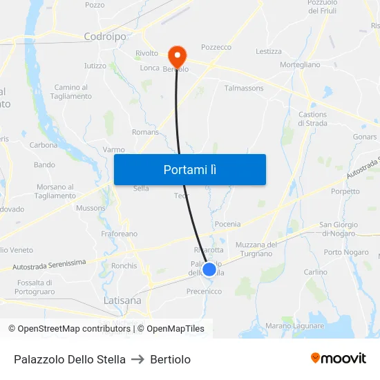 Palazzolo Dello Stella to Bertiolo map