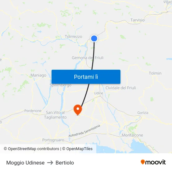 Moggio Udinese to Bertiolo map